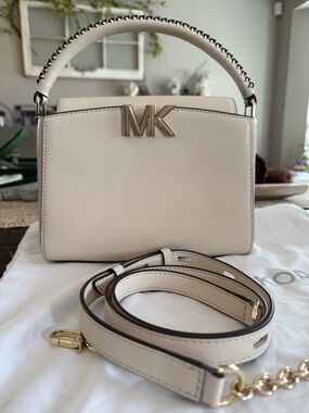 Michael Kors Cream Leather Top-Handle Satchel with Gold Hardware